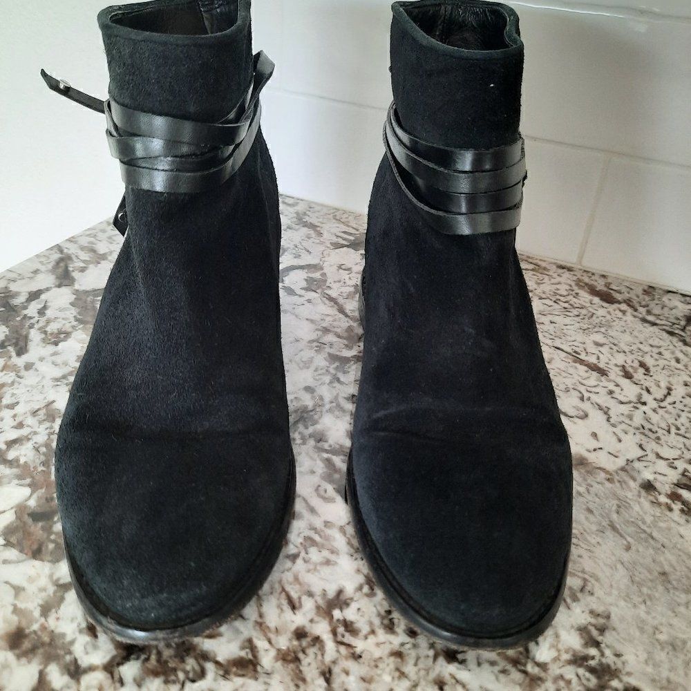 Alice + Olivia Pippa Black Suede Hidden Wedge Boots, size 37.5